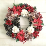 No.xmas-14375★クリスマスリース　20-(6)トナカイ＆レッドポインセチア　40cm・アートフラワー/造花リース/大型リース