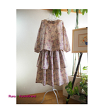 うすあずき色大人可愛い花柄ツーピース　日本製高級綿100％の生地🍓　Runa💚KyokoBrand　<1点もの>　⁂送料無料
