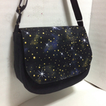 倉敷帆布バイオ加工ショルダーバック★ブラック＆夜空プリント