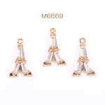 M6669  6個 高品質ジルコニアチャーム エッフェル塔 1カン 10×18mm ゴールド 3×【2ヶ】