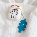 韓国♡Airpods ケース♡くまさんブランチ・ストラップ付き　白