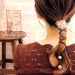 革紐と刺繍リボンヘアアクセサリー❁⃘*.ﾟチョコブラウン