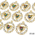 ダークオーロラ ハートチャーム ゴールド 4個【虹色 ピアス素材】