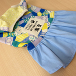 コーギー服　パッチワーク柄スカイ色ワンピース