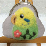 ハンドメイド 羊毛 セキセイインコ 財布 がま口