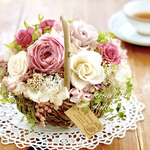 プリザーブドフラワー＊プリザーブドフラワー アレンジ＊シャビーピンクの籠アレンジ＊結婚祝い＊フラワーアレンジメント