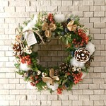 コットンフラワーとペッパーベリーのクリスマスリース(22cm)