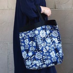 コンパクトおかいものかばん　ブルーパープル花　受注製作