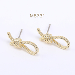 M6731  18個 デザインポストピアス リボン 7×19.5mm ゴールド 3×【6ヶ】