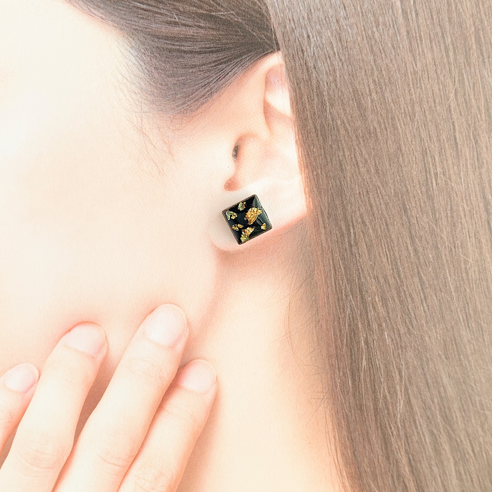 みえさま専用♡一点物！！再販不可♡art flower ピアス イヤリング ブラック プラチナ フラワー 美濃焼 花 小ぶり ピアス 秋