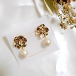 ビジュー❀コットンパールのひと粒イヤリング（ピアス）