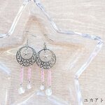 [限定価格]シルバー×ピンクの星月夜ピアスorイヤリング