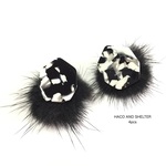 4pcs★back fur mosaic cabochon・black（バックファー付きアクリルカボション）