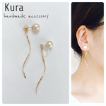 コットンパールとウェーブキャッチピアス/イヤリング