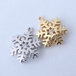 色褪せにくい 金アレ対応 CZ付雪の結晶パーツ『H』　2個
