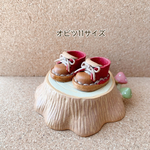 オビツ11＊まんまるショートブーツ(キャメル×レッド) +(ステッチベージュ+靴紐ベージュ)