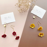 【ボルドーorマスタード】連なる小花　ピアス/イヤリング