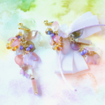 淡秋水彩画落葉Illumination× Light pink Silk ribbon　【ピアス(イヤリング)】daily⇄ Party 2way