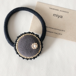 MOKEMOKE コーデュロイ［黒］ビーズ刺繍ヘアゴム
