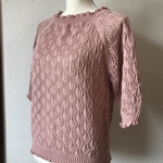 【ピックアップセール】レース模様編み半袖セーター　ピンク（ラメ入り）【30％OFF】