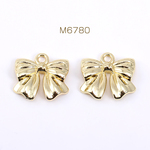M6780  30個 メタルチャーム リボン 1カン 16×16mm ゴールド 3×【10ヶ】