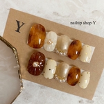 【再販6】べっ甲　べっ甲ネイル　ぷっくりフラワー　ドット　ニュアンスネイル　秋ネイル　冬ネイル　成人式　卒業式　ネイル　ネイルチップ