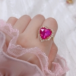 ローズピンク♥クリスタルハートのリング