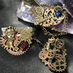 スチームパンクブローチ　羽/ねこ/歯車