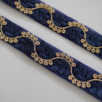 【1mカット販売】レース刺繍リボン　リーフ【ネイビー】
