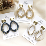 ピアス 大ぶり 3color マーブル ドロップ と ダブル ゴールド ピアス / イヤリング / チタンピアス / 樹脂ピアス / シンプル