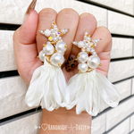 パール ビジュー スター★シフォン タッセル ピアス