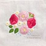 ⭐a様専用⭐ピンクの花束・一輪の薔薇の花（ハガキサイズ） 刺繍 壁飾り フレーム  