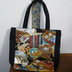 jmk様オーダー品：USA生地　ライブラリー柄の手提げバッグ