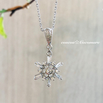 キラキラCZ付雪の結晶ペンダント【サージカルステンレスネックレス】