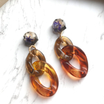 紫のお花とべっこうリングのピアス