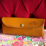新春sale＊少々難あり＊madoka♡本革アコーディオン長財布 明るいブラウン×モカステッチ×英字スタンプ