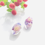 〜ラベンダーカラーの千日紅の鉱石イヤリング〜　鉱山　宝石　ゴールド　ホワイト　クリア　レジン　菱形　ダイヤ　ピアス　景色　樹脂　アンティーク　シンプル　冬　秋　春　夏　直　ドライフラワー　ナチュラル