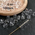 ☆【3869】100個 8ミリ Ice beads クリアビーズ