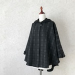 【再販】バックボア・フード付 ニットポンチョ✴︎ブラックウォッチ・ブラック