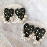 ハート×コットンパール💛黒/ピアス