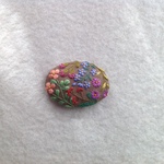 リネンと刺繍のビビットフラワーのブローチorヘアゴム