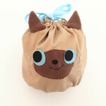 シャム猫ちゃん巾着(ブルーのリボンA)