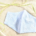 接触冷感マスク♪涼し気ブルーのレース　ノーズワイヤー入り