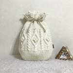 【今季限りで終了】大きめダイヤ柄ボッブル*内布付き湯たんぽカバー／マルチ巾着＊オフホワイト