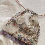 ゴブラン巾着バッグ　Gobelin bag ◆ greige