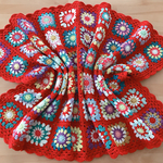 【送料無料】モチーフ編み✿*:コットンブランケット Red × flower