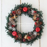 【早割】木の実たっぷり クリスマスリース＜りんご・ドングリ＞プリザーブドフラワー 28センチ