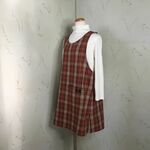 茶系チェック（中厚コットン）サイドスリット・プルオーバーエプロンドレス　88