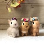 受注製作　お問い合わせください☆うさちゃんず🐰　ネザーランドドワーフ　オパール　手のひらサイズ　ミニチュア　花かんむり付き