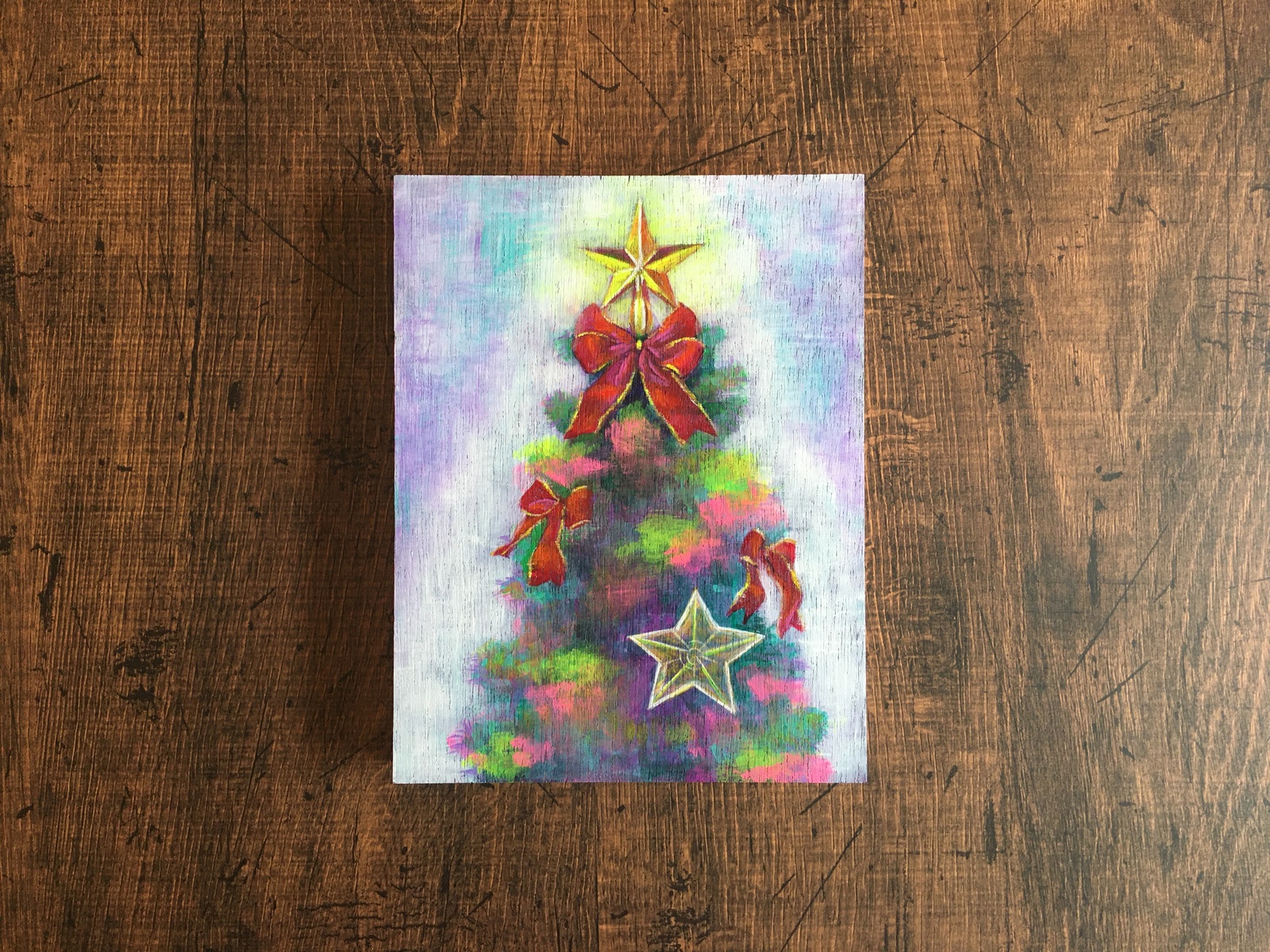アクリル画　クリスマス クリスマスツリーのアクリル絵の具 - 完璧な新年の贈り物 |壁の